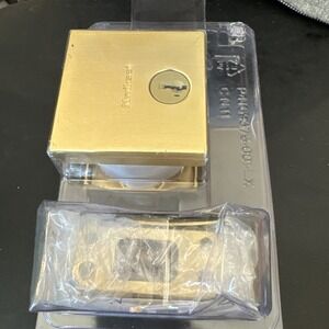 Kwikset Downtown Square Deadbolt Lock Satin Brass SmartKey 92580-033 Single‎ Cyl